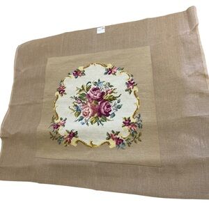 Vintage Finished Needlework Floral Tapestry Chair Seat Pillow Cover Fabric Panel